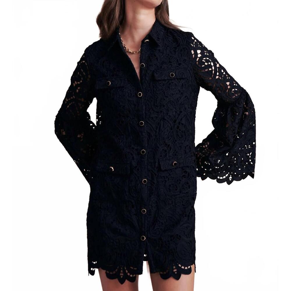 NEW SAYLOR women's rachael swirl intricate embroidery mini dress in black